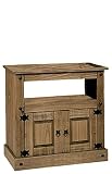 Madera maciza. WHYNOTHOME Mesa TV Rústica con 2 Puertas Fabricada con Madera de Pino Macizo, Tiradores metálicos de forja en Negro. Acabado en Color Nogal.
