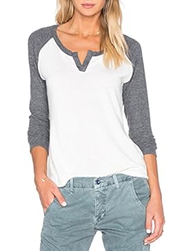 ZJCTUO Damen Langarm Rundhalsausschnitt Kontrast Shirt T-Shirt Blusen Top
