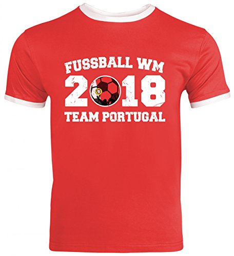 Wappen Fußball WM Fanfest Gruppen Trikot Herren Männer Ringer Trikot T-Shirt Team Portugal, Größe: S,Red/White