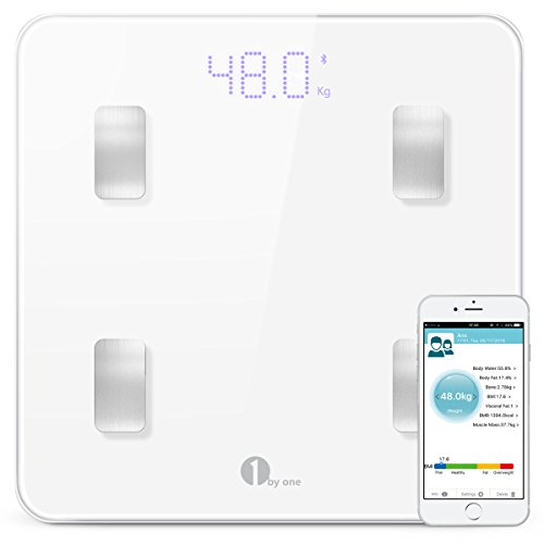 1byone Báscula corporal digital inalámbrica con App para Android e IOS para administrar el peso corporal, grasa corporal, agua, músculos,...