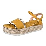 Yvelands Damen Sandalen Mode Casual Open Toe Schnalle Riemen Plattformen Med Ferse Schuhe(Gelb,36)