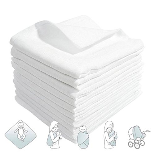 3x - 100% Cotton Muslin Square Cloth 70x80 Baby Reusable Bibs / Nappy / Wipes - WHITE