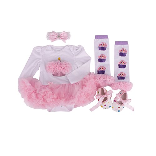 New Infant Girl Baby Toddlers Cotton Headband + Romper + Shoes Jumpsuit Clothes Outfit for first birthday (6-12Months)