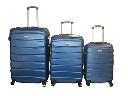 DZL Set 3 Trolley valigie rigide in ABS e policarbonato 4 ruote piroettanti colori vari (BLU)