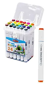 FunBlast Color Markers Twin Tip - Double Tip Markers for Artist, Sketch Alcohol Markers Set, Drawing Colouring Markers for Kids, Marker for White Board (24 Pcs)