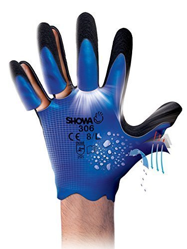 1 Paar 306 vollständig beschichtete Latex Showa Grip Handschuhe Water repellent Arbeitskleidung - Größe 8 groß