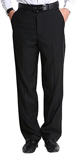 EUROUS Men's Western Style No Iron Loose Straight Business Pant (L, Black)