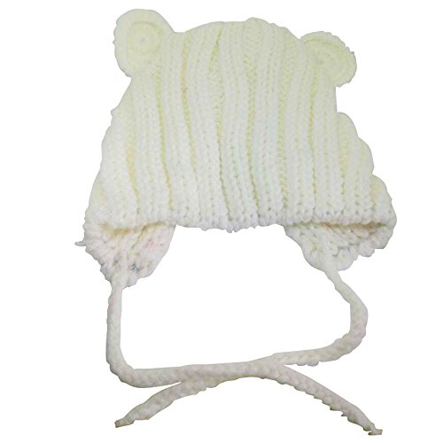 HEYU Baby Infant Newborn Crochet Knit Cap Cute Warm Hat Earmuffs Cute Bear Cap Handmade (White)