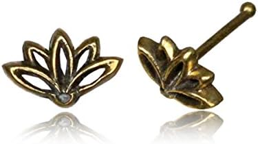 Lotus Flower Brass Nose Stud Straight bar 1mm- Code 6