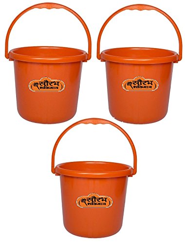 Saurabh Shaktiman Plastic Unbreakable Bucket, Orange, 22 L (3 Pieces)