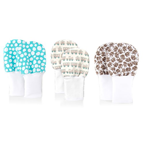 Stay On Baby Mittens Set of 3 (6-12m) - Dots, Trains, Elephants