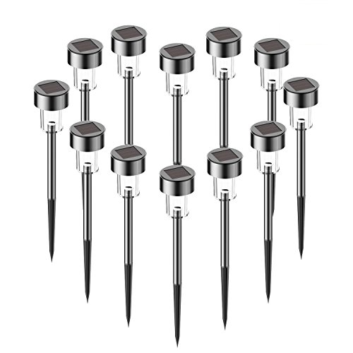 Luces de Jardín Solar Wloomm Impermeable Paisaje/Pathway Lámpara de Acero Inoxidable LED Luces Solares de Exterior Para Patio, Césped, Patio, Pasillo, Fácil Instalación Sin Cables (12 Pack)