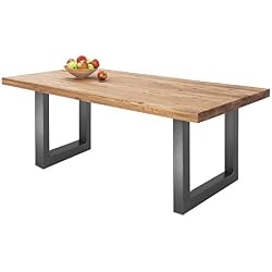 COMIFORT NRUBG - Mesa de Comedor Oficina Moderna Industrial Loft de Roble Macizo Patasde Acero en Grafito (140X90)