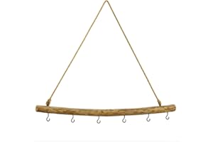 ‎NADECO NaDeco Deko Holzstange mit Kordel & Haken – Treibholz Hänger für Fenster, Tür & Wand | Natur Zweig zum Aufhängen | Fensterdeko, Türhänger, Wanddeko, Größe:80cm mit 6 Haken