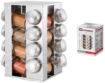 Quart Silver Kitchen Spice Jars Rack Gems Revolving Metallic Herbs Spice Rack with 16 Jars