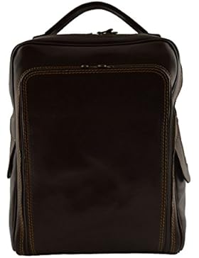 Echtes Leder Rucksack Für Mann Mit Fronttasche Farbe Dunkelbraun - Italienische Lederwaren - Rucksack