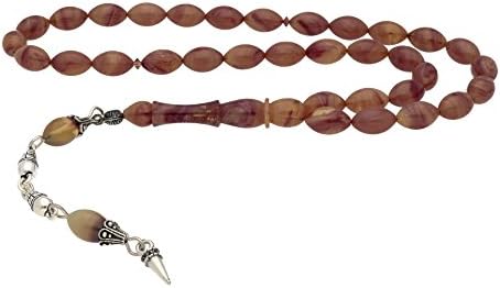 Aqila Prayer Beads with Tassel made of 925 silver handmade Amber Cream Brown T17