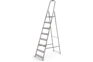 HOSTRÖM Escabeau 8 marches DURA Pliable, marchepied léger en Aluminium, Hauteur Plateforme 162cm, Pieds antidérapants, Charge 150kg, Garantie 5 Ans