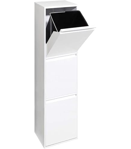 Poubelle Tri Sélectif Murale En.casa - 2 Bacs 14L | Tiroirs Inclinables | Métal/Plastique - Noir/Blanc