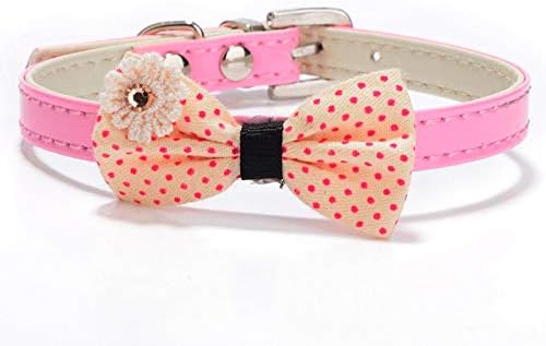 XIAOLANGTIAN 1Pcs Pu Leather Dog Collar Puppy Pet Collars Pet Accessories For Small Dogs Animal Polka Dot Bowknot Pink,Pink,Xs