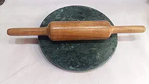 Marble_Carvers M_C Handicraft and Marbles Green Marble chakla/roti Maker/chapati Maker/patala 9 inches with Wooden belan 11 inch