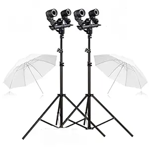 SHOPEE Pair E27 Studio Photography Double Socket Holder KIT Umbrella White + Studio Light Stand 9 FT + Umbrella and Bulb Holder KIT Set of 3 (Double Holder Photo Studio Set)