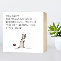Zeit-hab-Hase - Nimm dir Zeit... - einzigartiges Holzbild 15x15x2cm zum Hinstellen und Aufhängen, echter Fotodruck mit Spruch auf Holz - schwarz-weißes Wand-Bild Aufsteller Holz-Schild Wandschild Holzdeko zur Dekoration im Büro und Zuhause oder als Geschenk Mitbringsel Geschenkidee zum Geburtstag Umzug Einzug für Freundin Mutter Schwester Familie ... Poster Kunst-Druck Home Deko - Lebensweisheit Regeln für Zufriedenheit & Glück