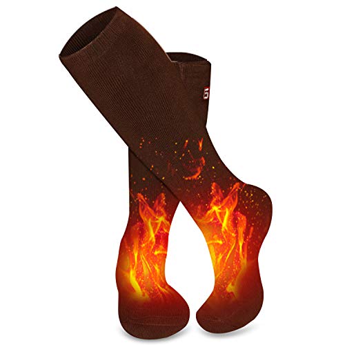 Svpro Wiederaufladbare Elektrische Beheizte Socken Batteriebetriebene Bequeme Thermosocken, Kälteschutz Thermische Socken Sport Outdoor Camping Wandern Warme Winter Socken Für Männer Frauen (Braun)