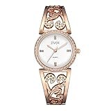 Damenuhren Legierung Geschnitztes Strassarmband Fein Strass Skala Zifferblatt Quarzwerk Armband Uhren für Damen Luxus, Rose Gold