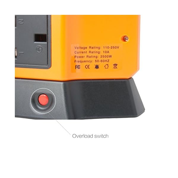 sourcingmap® Tower Power Strip 2500W Smart Socket Surge Protector 10 UK Socket 4 USB Charging Station 6.5ft Extension Cord Orange - Image 5