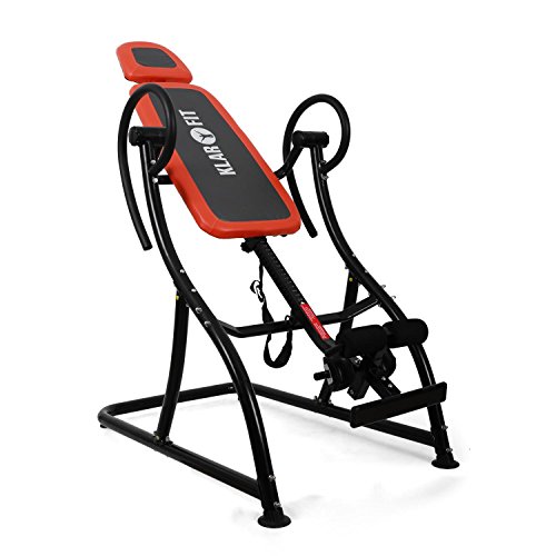Klarfit Relax Zone Pro Tabla de inversión (150 kg de Peso máx, 20 Niveles Ajustables, Acero y Vinilo, Correas de Nailon, pies Antideslizantes, Montaje rápido) - Naranja Negro