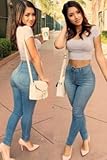 Mujer Azul Denim cintura alta Skinny Jeans Fancy vestido ropa talla 8 10 12