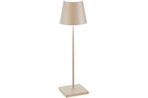 Zafferano, Poldina Pro, Lampada da Tavolo Ricaricabile e Senza Fili con Controllo Touch, Utilizzabile anche come Lampada da Esterni, Dimmer, 2200-3000 K, Altezza 38 cm, Colore Sabbia