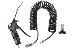 PHILOCH Air Blow Gun Kit Air Duster Cleaning Nozzle Blow Spray Tool Kit with 5 Meter Long Coil PU Air Hose,4×6mm(Black)