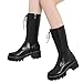 Produktbild MYMYG Frau Mittleres Rohr Stiefel Damen Rutschfeste Mitte Booties Winterschuhe Plateauschuhe Lederschuhe Stylische Zip-up Lace Up Schuhe Elegant Retro PU Leder Stiefel