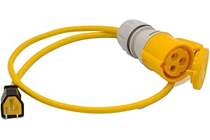 HDIUK NEMA USA 15A Mains Plug to Yellow 110v CEE Connector Fly Lead. Power Tool American Appliance Hookup Adaptor for Use with Voltage Converter, US Mains Generator (1 Metre)