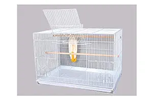 White Bird cage for Budgies,Finches,Love Birds,Cocktails,Conures,Cuttlefish BoneHolder ,Cuttlefish Bone, 2 Cups ,2 Perch Stick L : 24