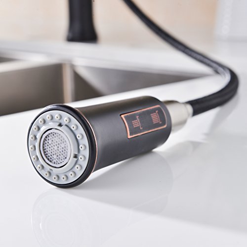 GICASA Commercial Style High Arc Pull Down Bronze Waschbecken Wasserhähne, Single Handle Pull Out Sprayer Edelstahl Öl gerieben Bronze Küchenarmatur - 6