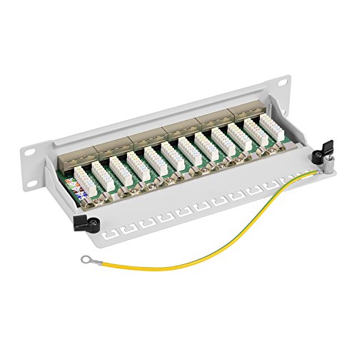 TPFNet Premium Patchfeld, Patchpanel Cat 6A, Patchpanel Cat.6A, 12 Port, 12-fach 10″ – 10 Zoll / 1 HE, mit LSA Anschlussklemmen, zum Anschluß von Netzwerk Verlegekabel, hellgrau RAL 7035, voll geschirmtes Metallgehäuse, Patch Panel mit 12x RJ45 Buchse, geschirmt - 4