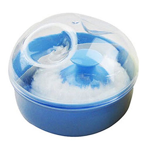 Lusee® Baby Safety Face Body Cosmetic Powder Puff Sponge Box Case Container Talcum Powder Box Powder Puff Baby Supplies Dusting Powder Box (Blue)