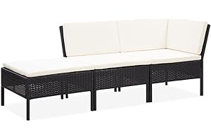 ‎VIDAXL vidaXL Gartenmöbel 3-TLG. mit Auflagen Lounge Sofa Sitzgruppe Garten Garnitur Gartensofa Gartenset Mittelsofa Fußhocker Ecksofa Poly Rattan Schwarz