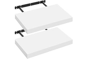 eSituro Étagères Murales Lot de 2, Blanche pour Salon, Cuisine, Petite Étagères Flottantes en Bois pour Chambre à Coucher, Moderne, Facile à Installer, Fixation Invisible, 30cm