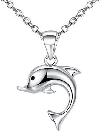 Aoiy Sterling Silver Dolphin Pendant Necklace for Women and Girls, 45cm Chain, zap063yi