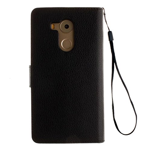 KSHOP Case Cover für Huawei Ascend Mate 7 Hülle Tasche Schutzhülle Schale Bookstyle Handyhülle Premium PU-Leder Schwarz Etui Handy Schutz Brieftasche Magnetverschluss – Metall Touch-Pen Schwarz - 2