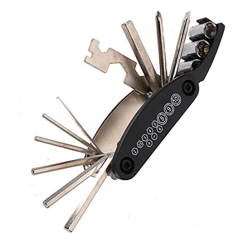 Qiorange Fahrradwerkzeug 16 Multi-Function Fahrrad Reparatur-Set Mini Falt Multitool Alu