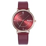 Armbanduhren Mode-Accessoires, Casual Unisex Keine Zahlen Kunstleder Zeiger Quarz Armbanduhr Liebhaber Geschenk - Rot Herren
