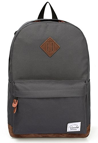 Vaschy Unisex Classic Leichte Wasserabweisende Jugendliche Rucks  cke College Rucksack Reise Rucksack Passt 14-Zoll Laptop Grau