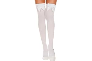 LILIKAI 1 Paar Overknees Strümpfe Damen,Sexy Kostüm Overknee Stockings Weiß Socken Red Schleife Weiße Kniestrümpfe Thigh Weihnachten Costume Accessoires Highs Kostuem (Weiß Schleife)
