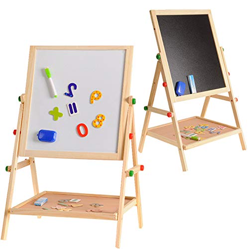 Preisvergleich Produktbild Kinder-Reißbrett Einstellbare hölzerne Reißbrett Staffelei doppelseitige Kreide Tafel weiß trocken abwischbare Oberfläche magnetische Schwamm Kreide unten Tray Marker Pens Kinder Spaß Und Bildung Zwei