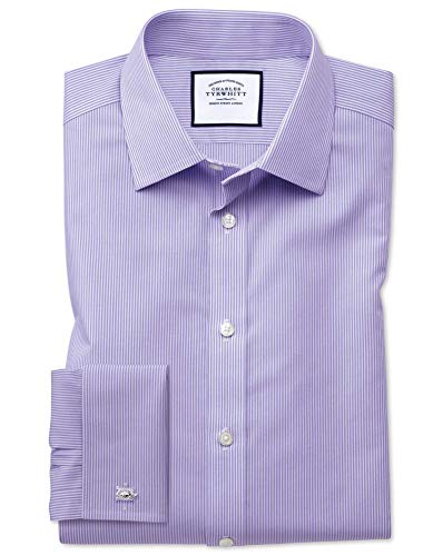 Slim Fit Non-Iron Bengal Stripe Lilac Cotton Formal Shirt Double Cuff by Charles Tyrwhitt